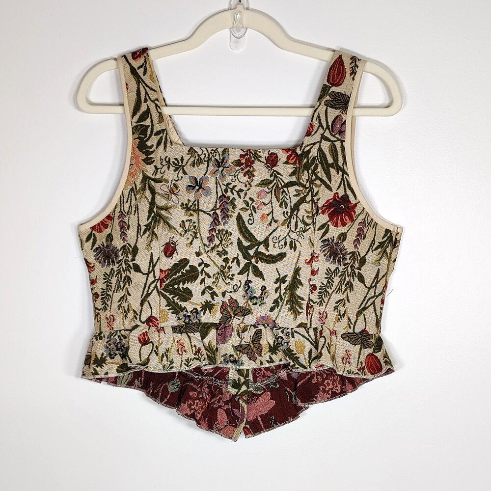 Brocade Tapestry Corset Tank M Botanical Floral Milkmaid Cottagecore - Picture 6 of 7